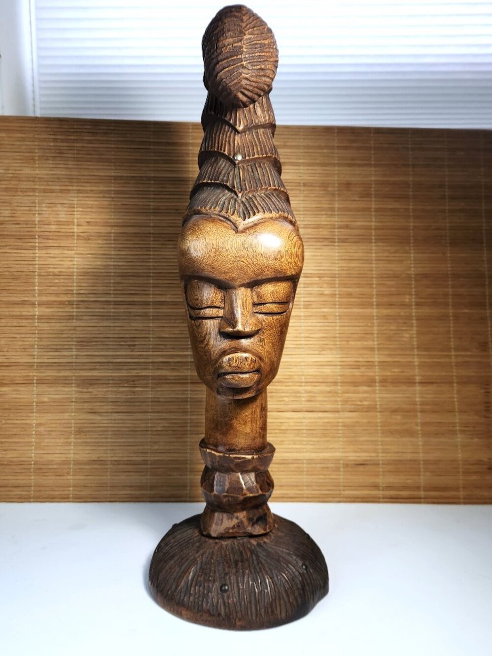 Vintage Hand Carved African Wooden Bust Statue Large 20.5" Tribal Woman Sculptur